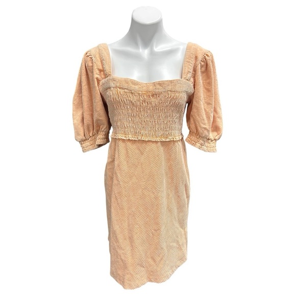 Free People Moon Flower Mini Dress Corduroy Pale Yellow Orange Puff Sleeve - Picture 5 of 13